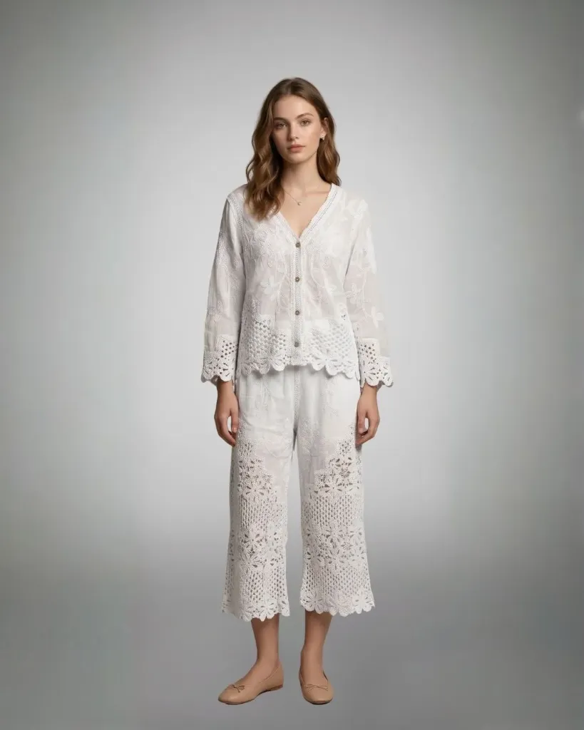 The Tulin White Embroidered Trousers
