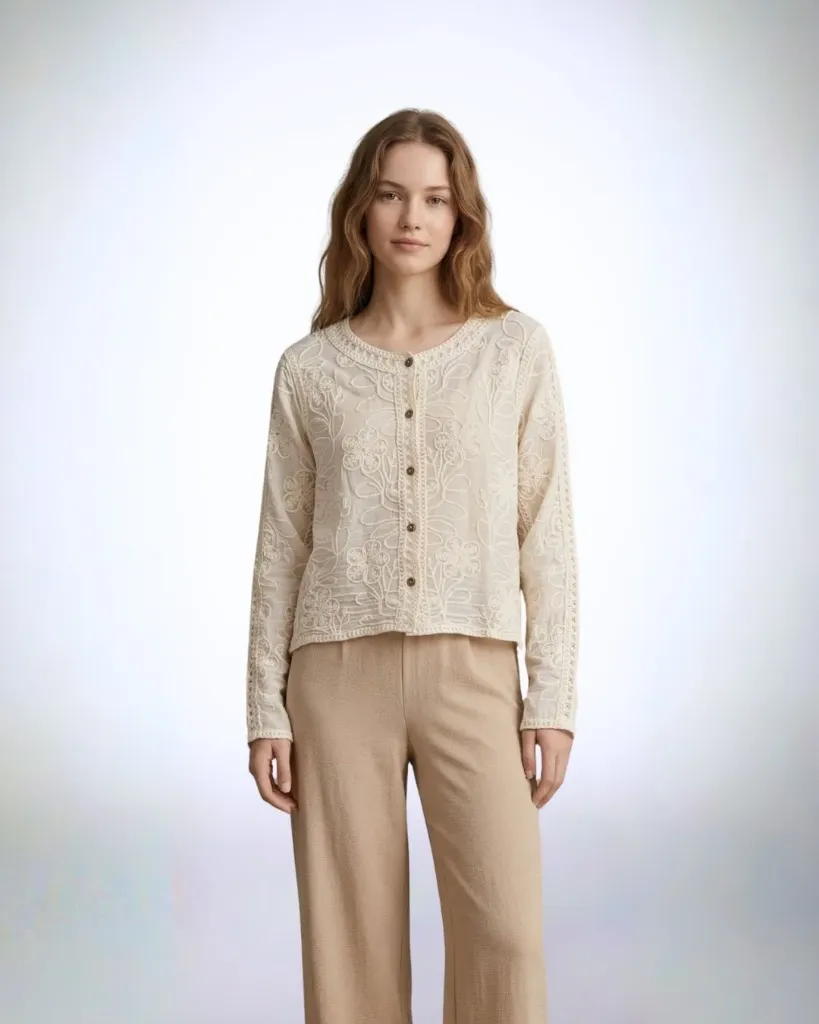 بلوزة زهرية شفافة