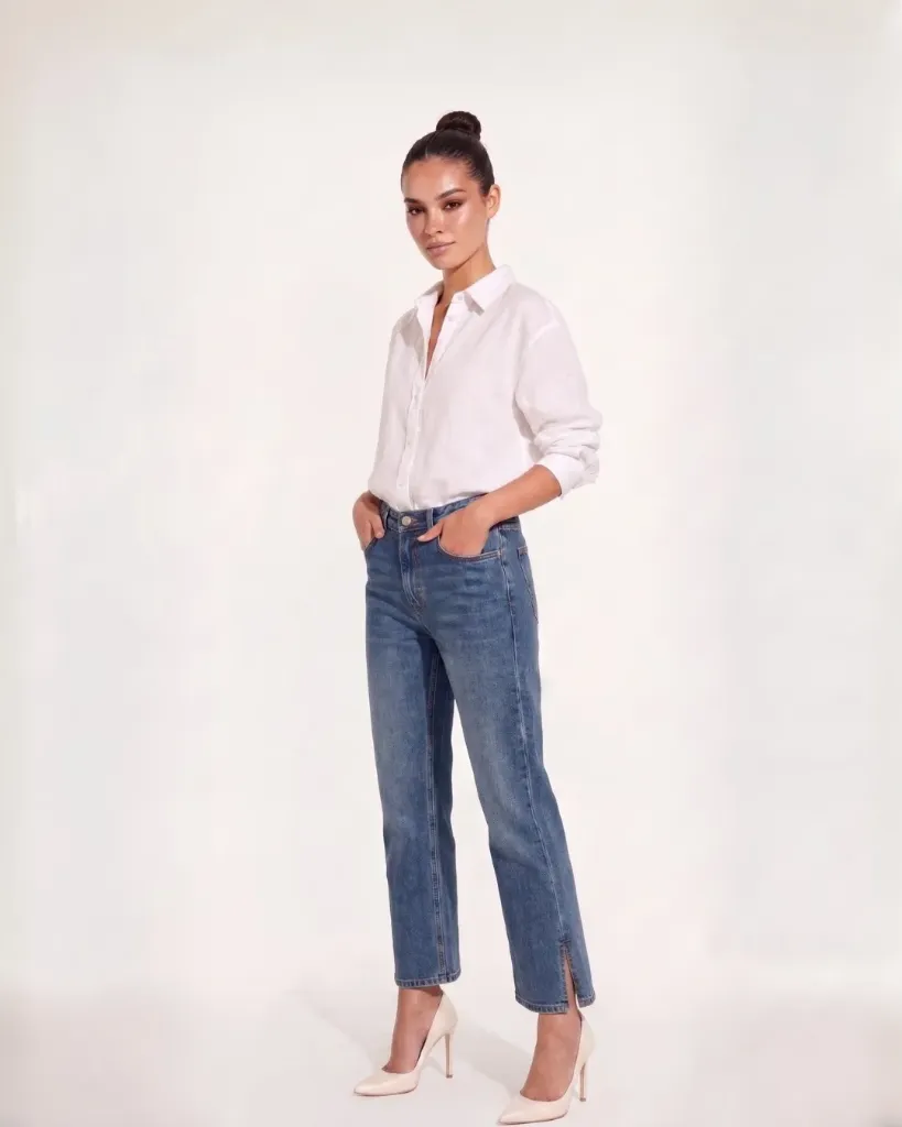Side-Slit Straight Leg Jeans