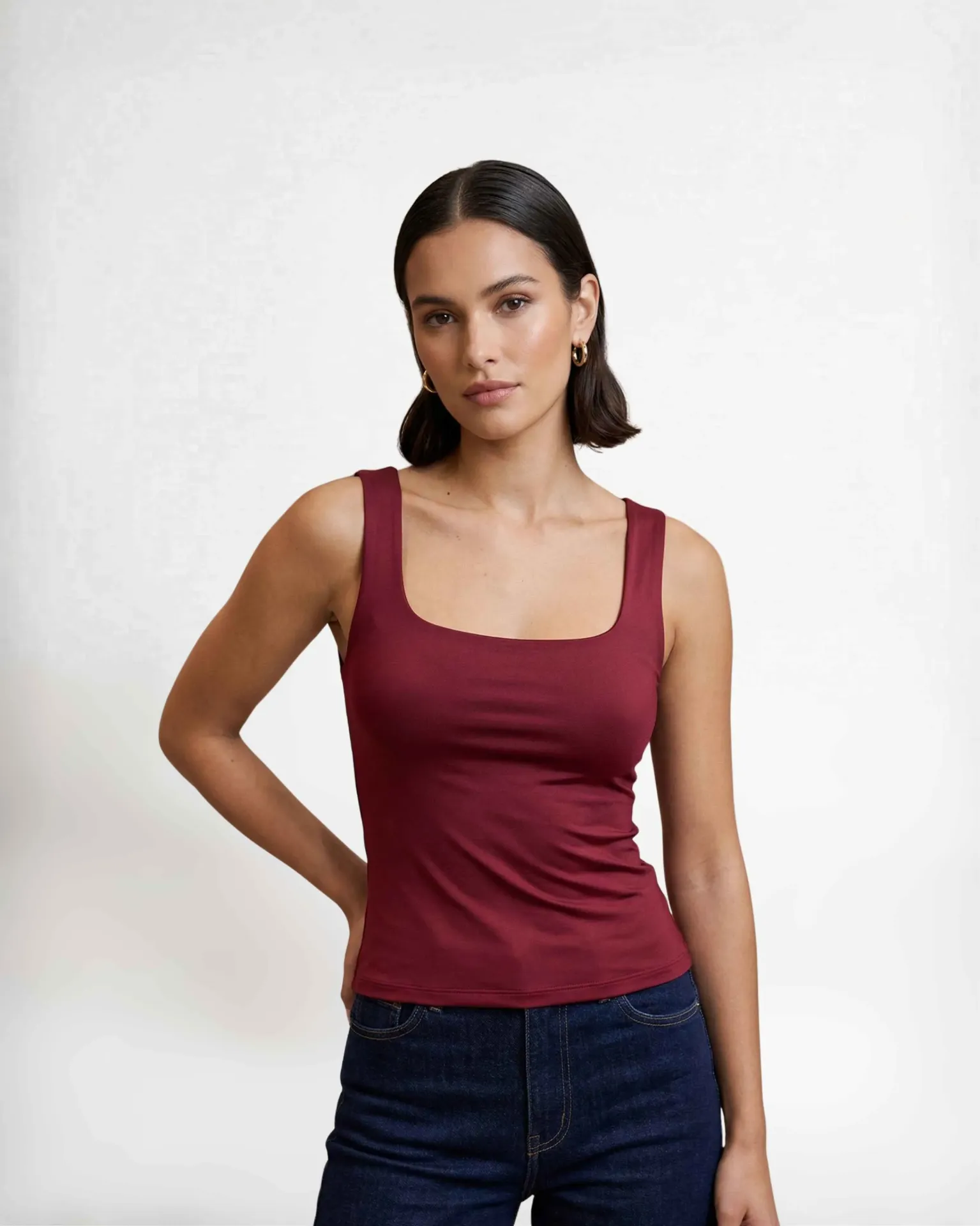 The Classic Square-Neck Top in Burgundy (38)