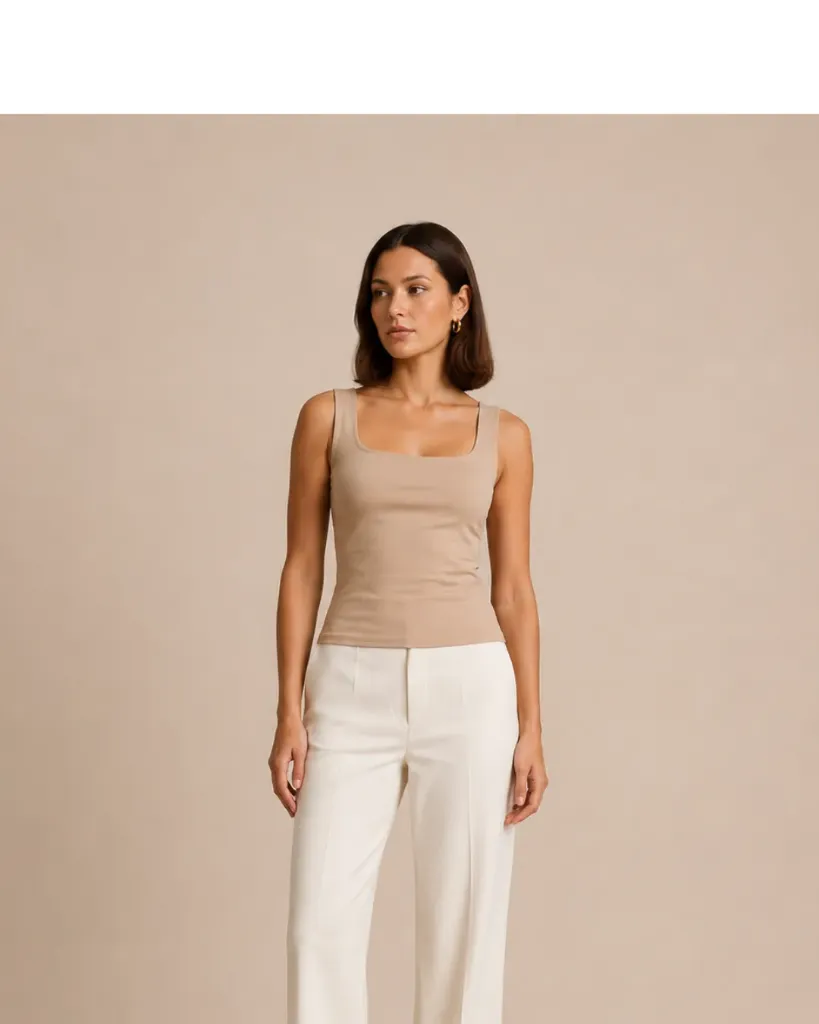 The Classic Square-Neck Top in Beige