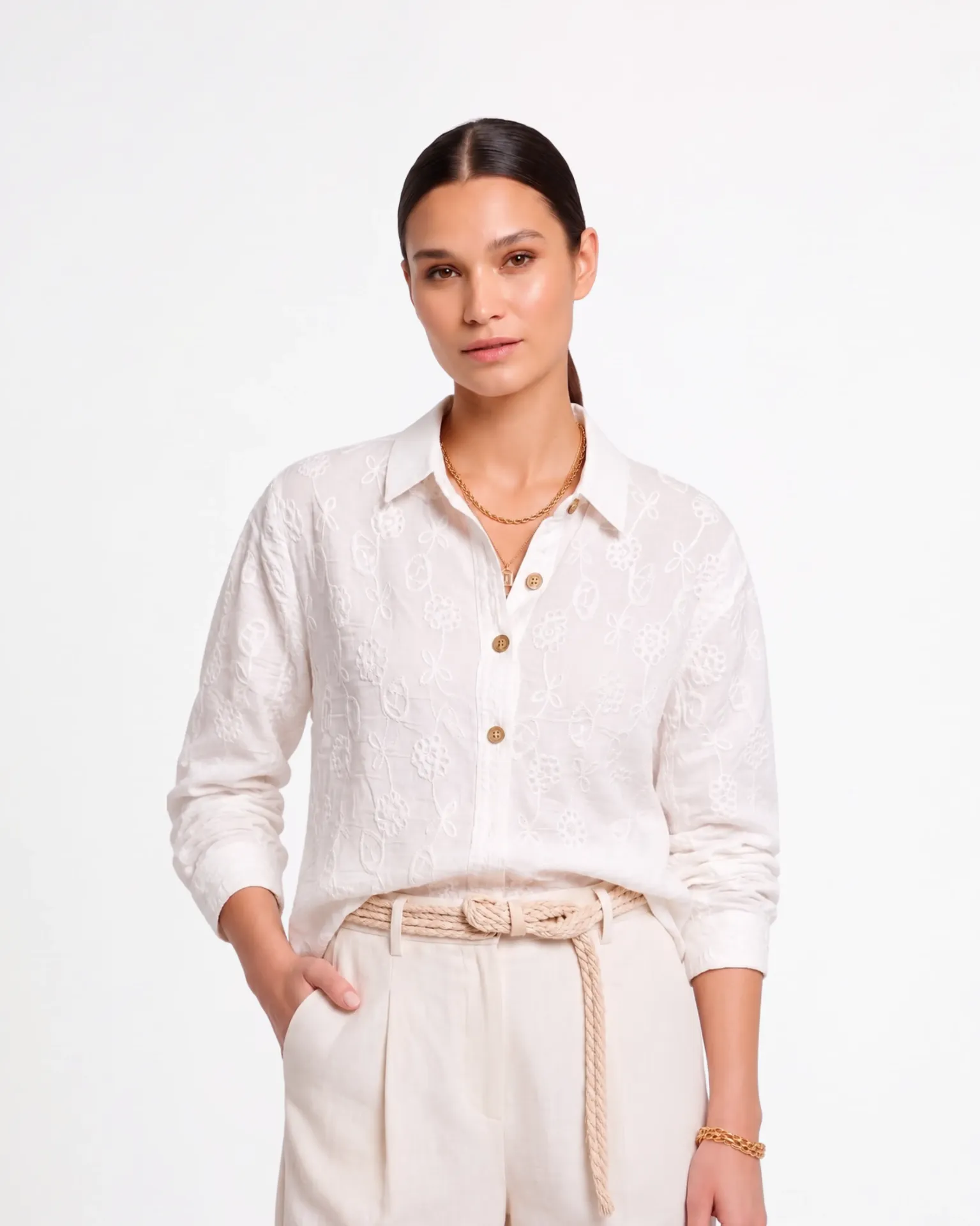White Blouse With Floral Embroidery