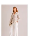 Pinstripe Shirt with Pleated Waist