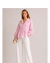 Pink Tailored Corset-Waist Pinstripe Shirt