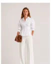 Pleated Waist Long-Sleeve Shirt in Classic White