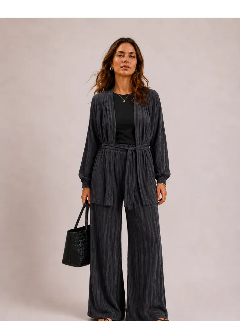 Striped Long Cardigan with Belt