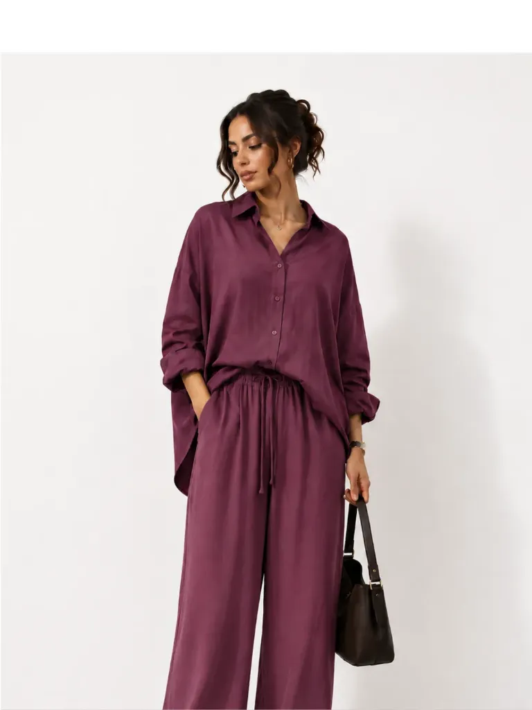 Burgundy Satin Oversized Shirt