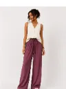 Wine Satin Wide Leg Pants