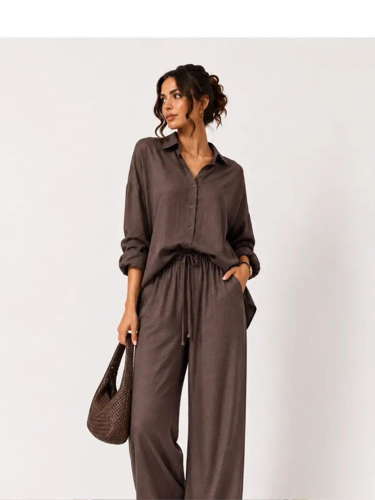 Brown Silky Button-Down Shirt (36)