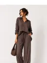 Brown Silky Button-Down Shirt