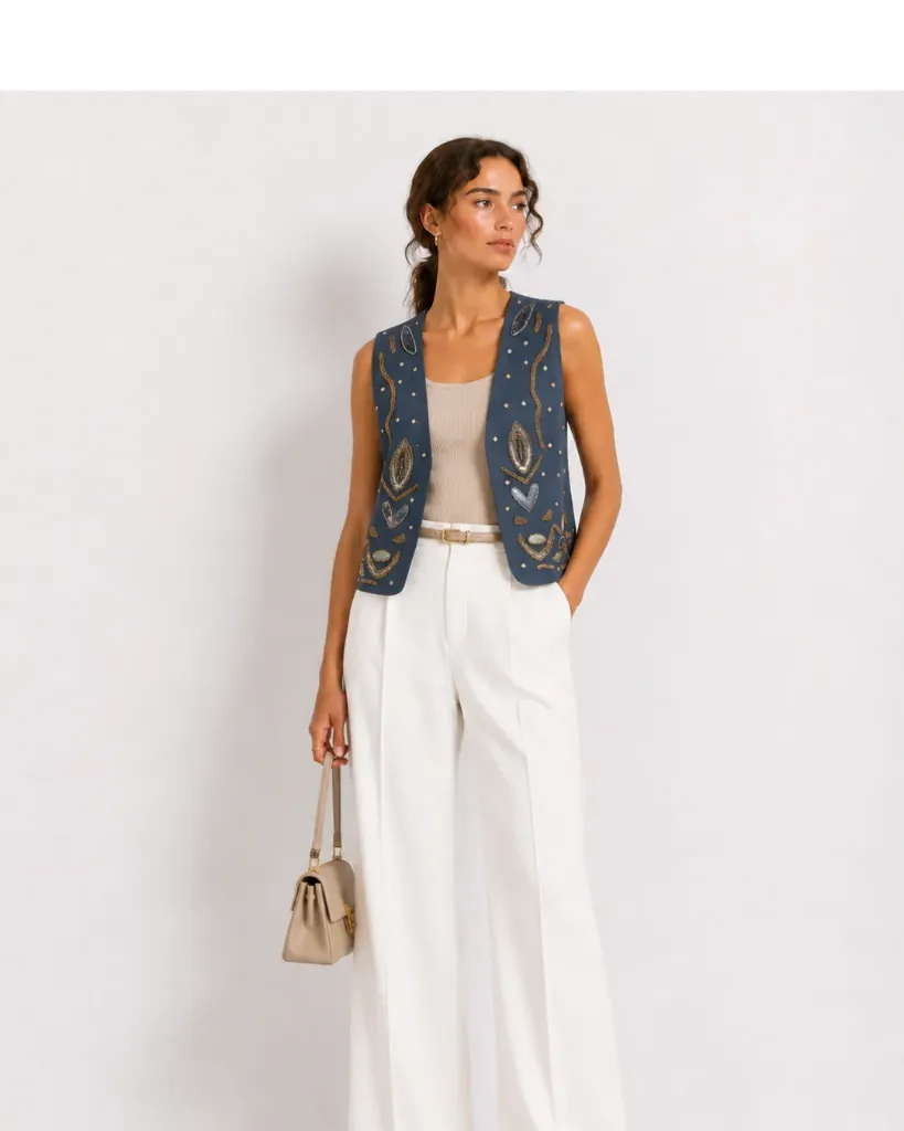 Embellished Linen Vest with Gold Beadwork (26)