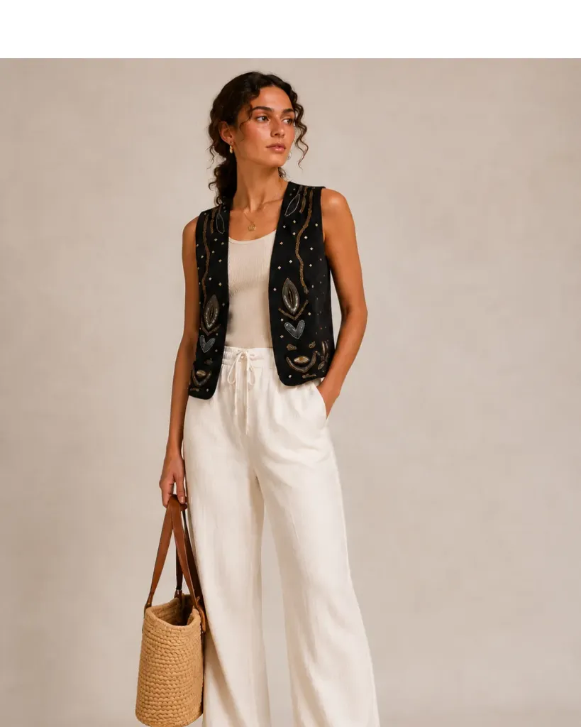 Charcoal Sequin Embroidered Vest (26)