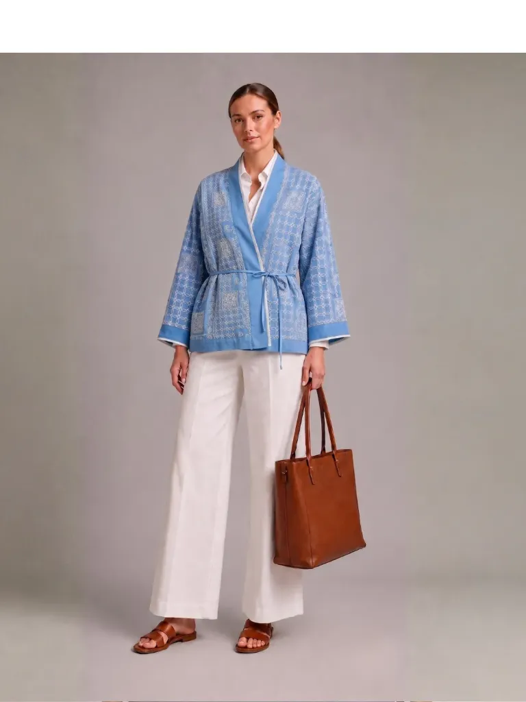 Sky Blue Embroidered Cardigan