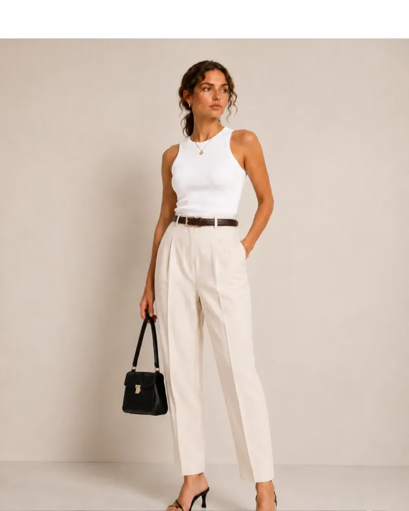 Cream Tailored Trousers with Pleats (36)