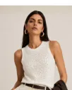 White Ribbed Rhinestone Tank Top