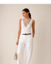 White Ribbed Tank Top with 3D Leaf Applique