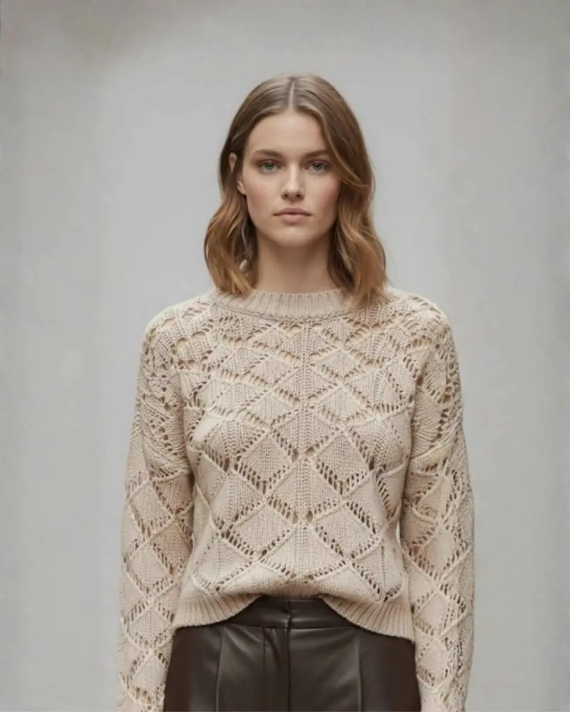 Beige Diamond Knit Pullover