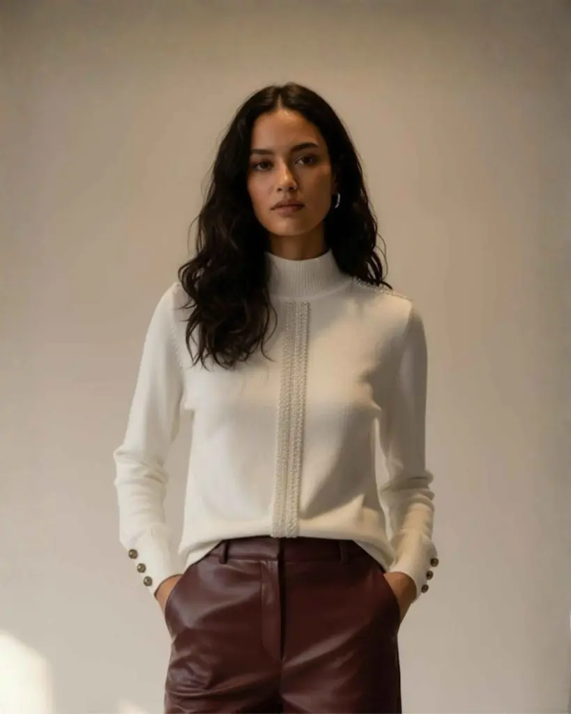 Soft Knit Turtleneck with Beaded Detailing