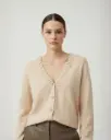 Elegant V-Neck Cardigan (Open Knit) with Pearl Embellishment