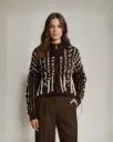 Cropped Jacket with Double Cable Knit and Fringe
