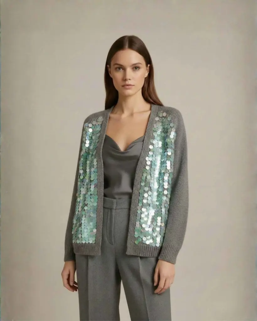 Modern Open-Front Cardigan with Shimmering Sequin Details
