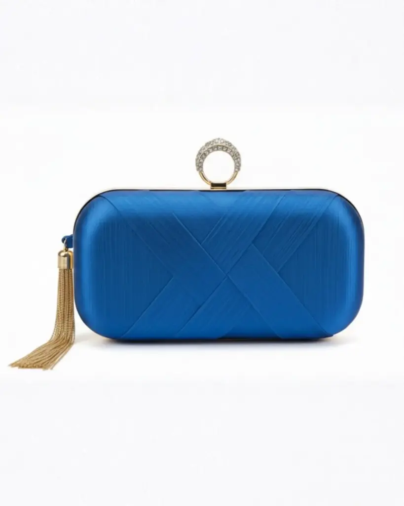 Silver Satin Clutch with Crystal Ring Clasp