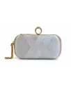 Silver Satin Clutch with Crystal Ring Clasp