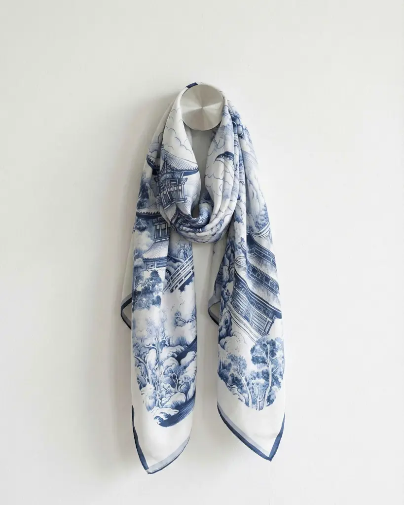 Asian Landscape Silk Scarf