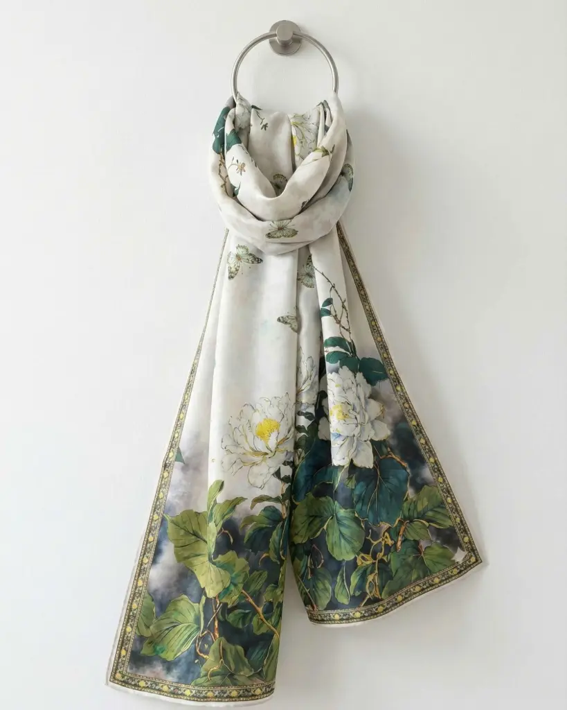 Butterfly & Peony Silk Scarf  