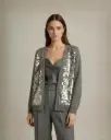  Modern Open-Front Cardigan with Shimmering Sequin 