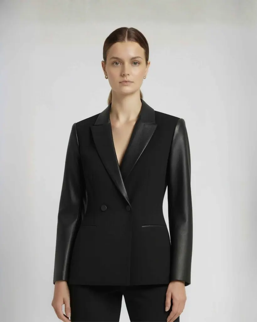 Leather Sleeve Tuxedo Blazer