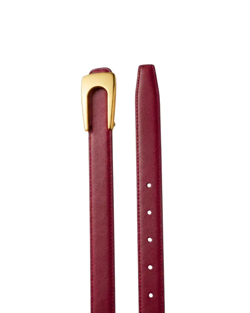 Elegant Burgundy Women’s Belt with Polished Gold U-Buckle