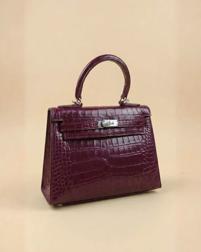 Royal Burgundy Croc-Effect Handbag