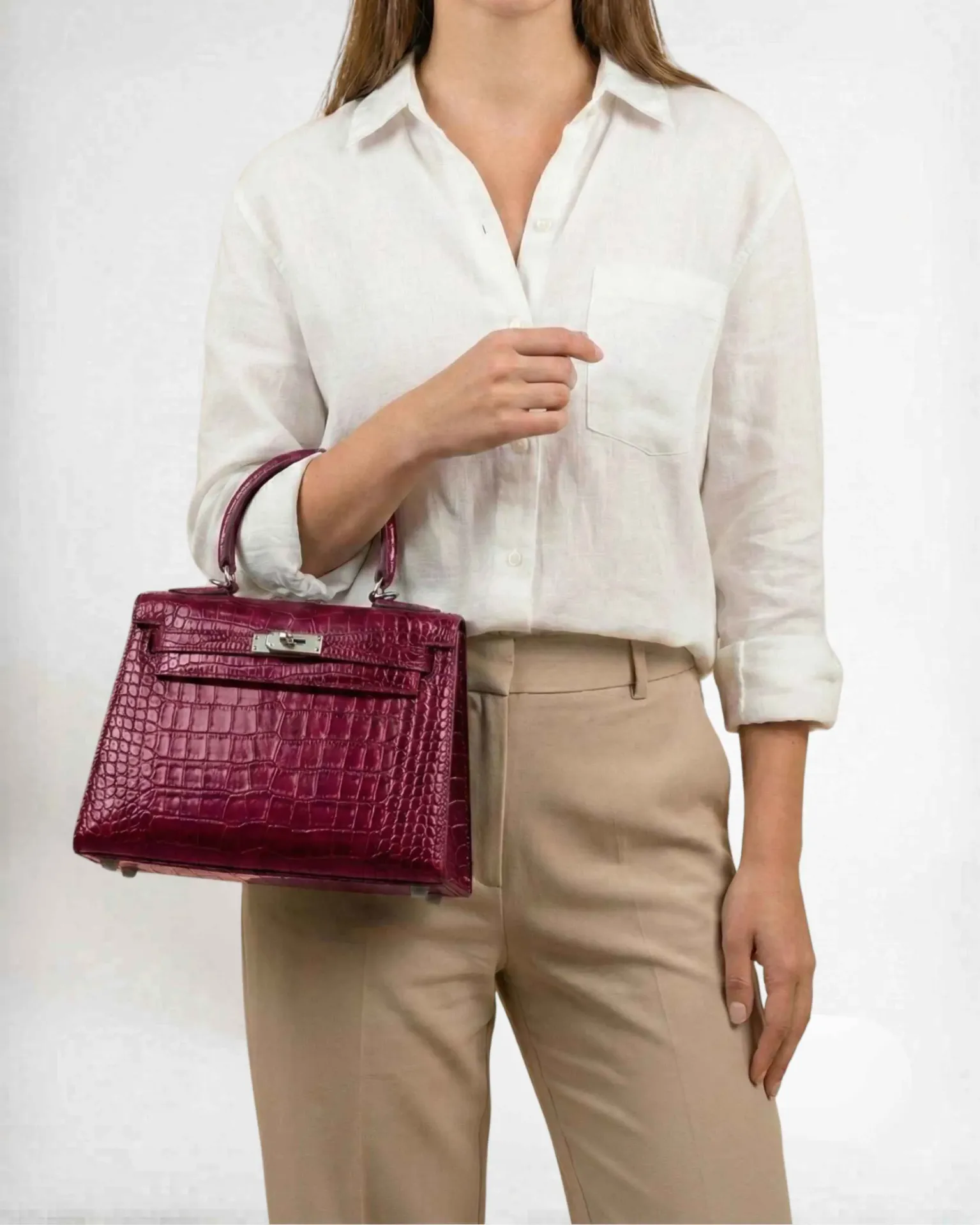 Royal Burgundy Croc-Effect Handbag
