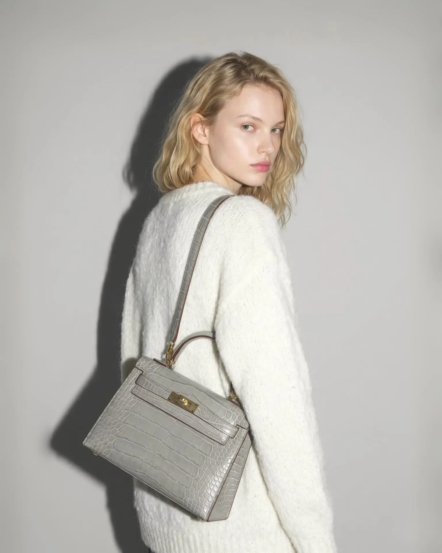 Sophisticated Light  Croc Handbag