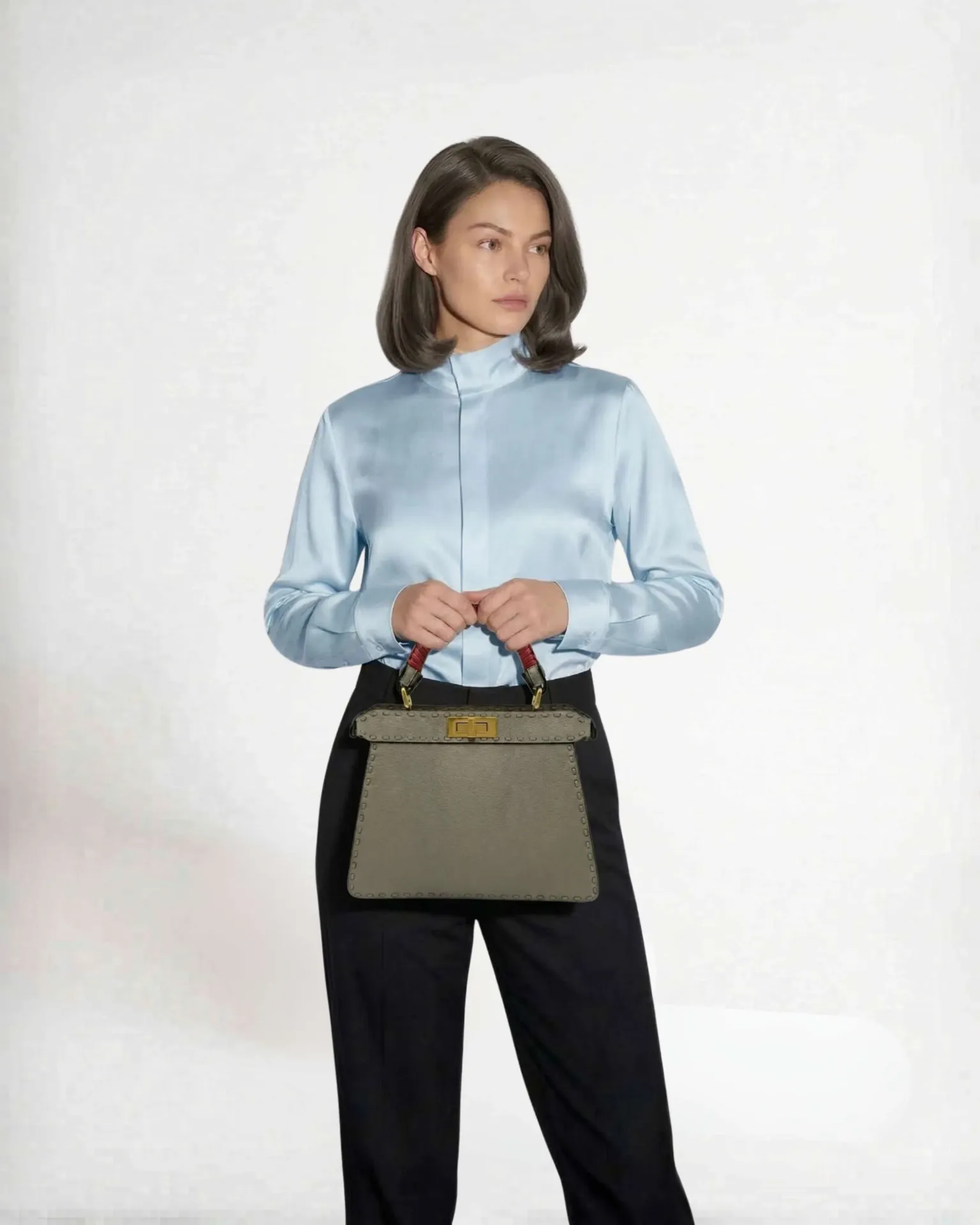 Iconic Grey Handbag with Braided Handle