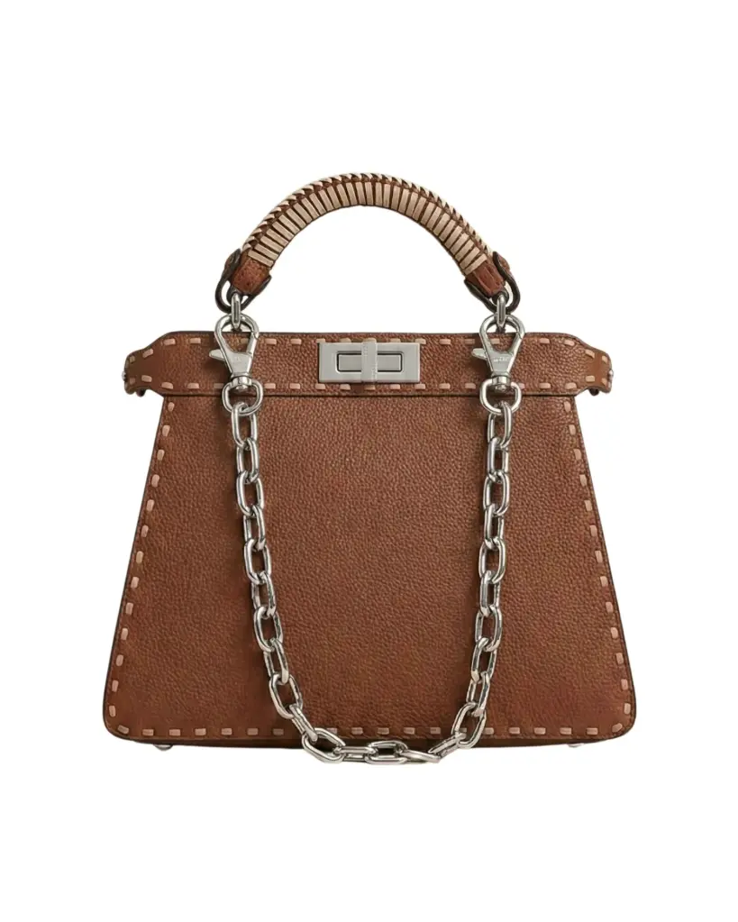 حقيبة "كلاسيك مودرن" بلون التان وتفاصيل منسوجة.