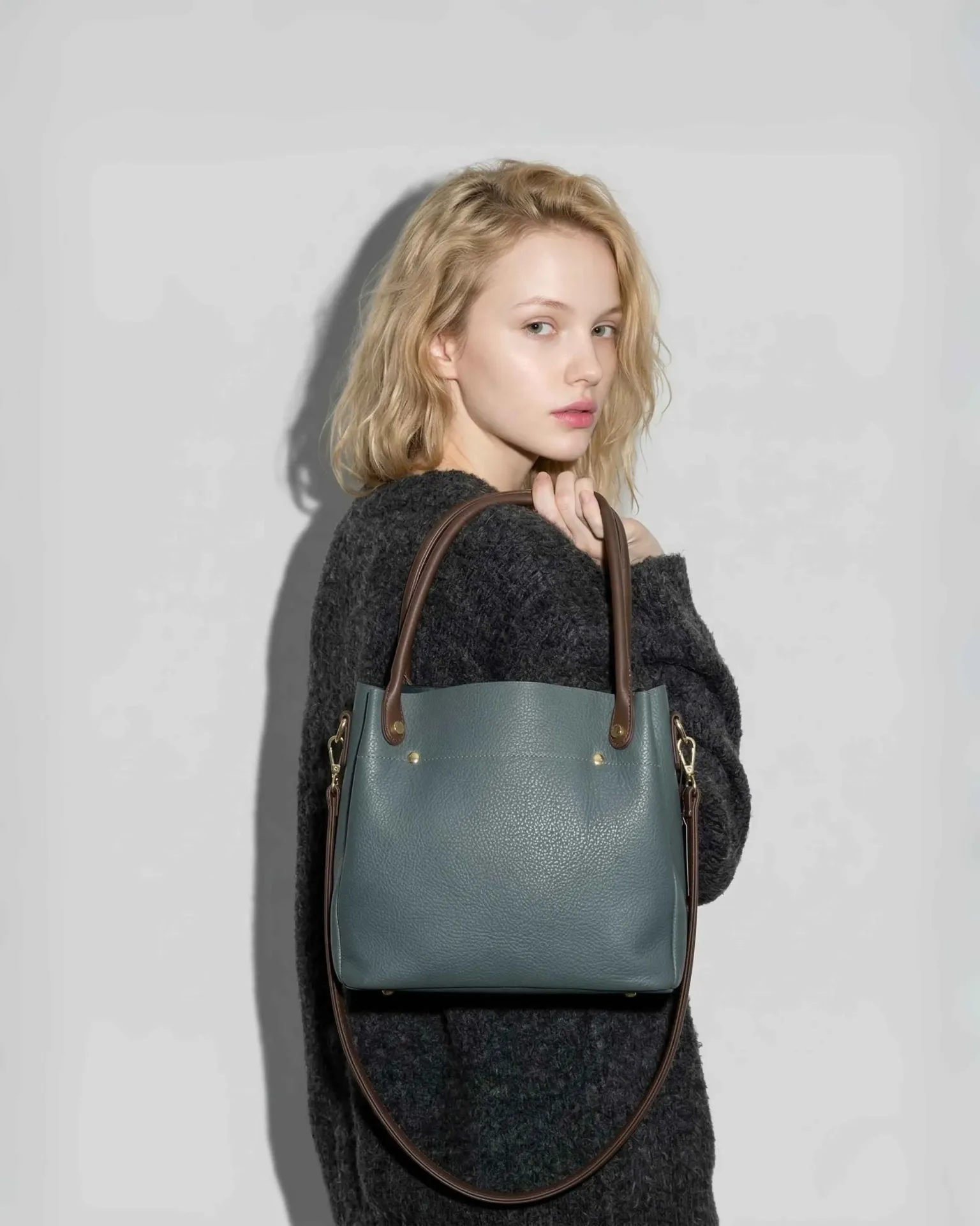 The Aria Icon: Luxury Two-Tone Tote in Deep Teal & Rich Brown