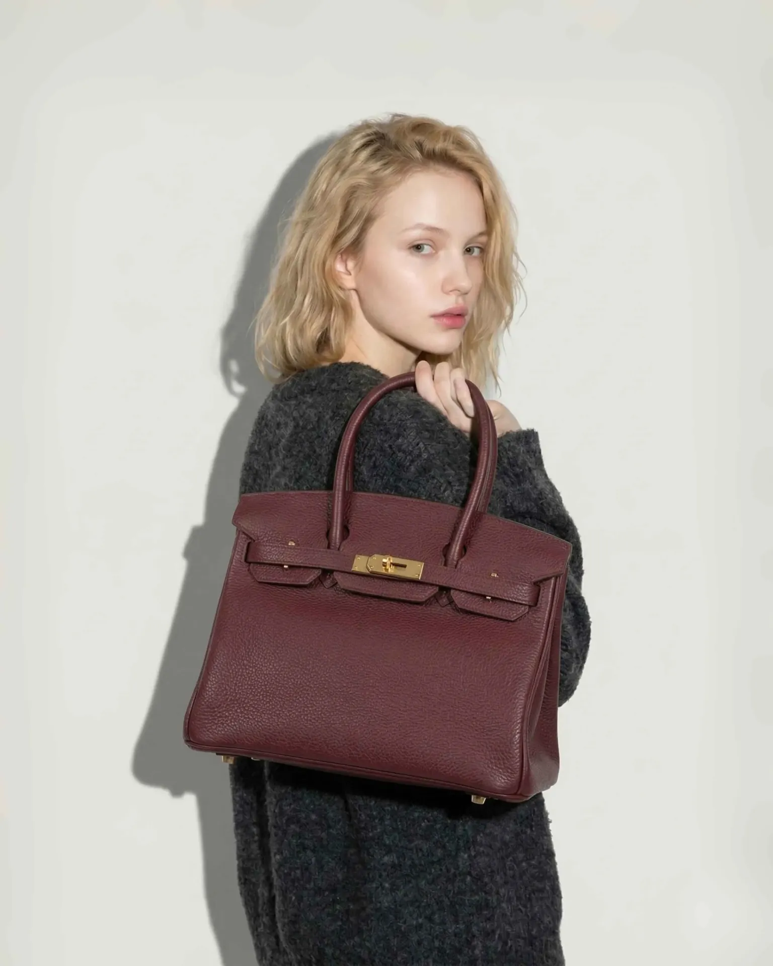 Burgundy Classic Leather Handbag