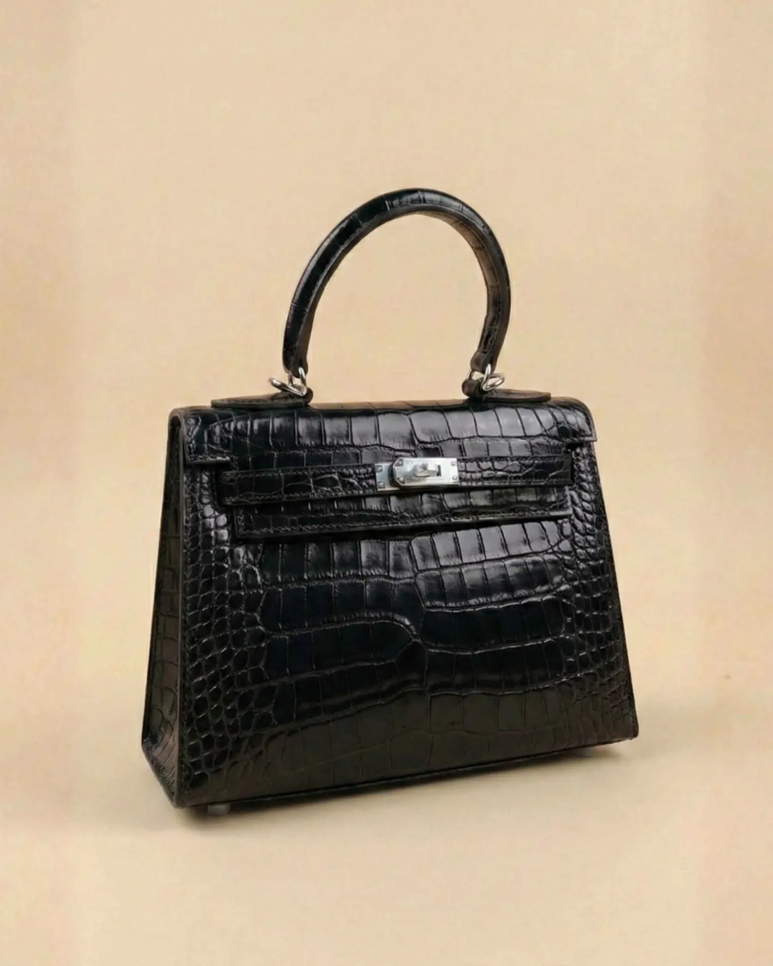 Royal Black Croc-Effect Handbag