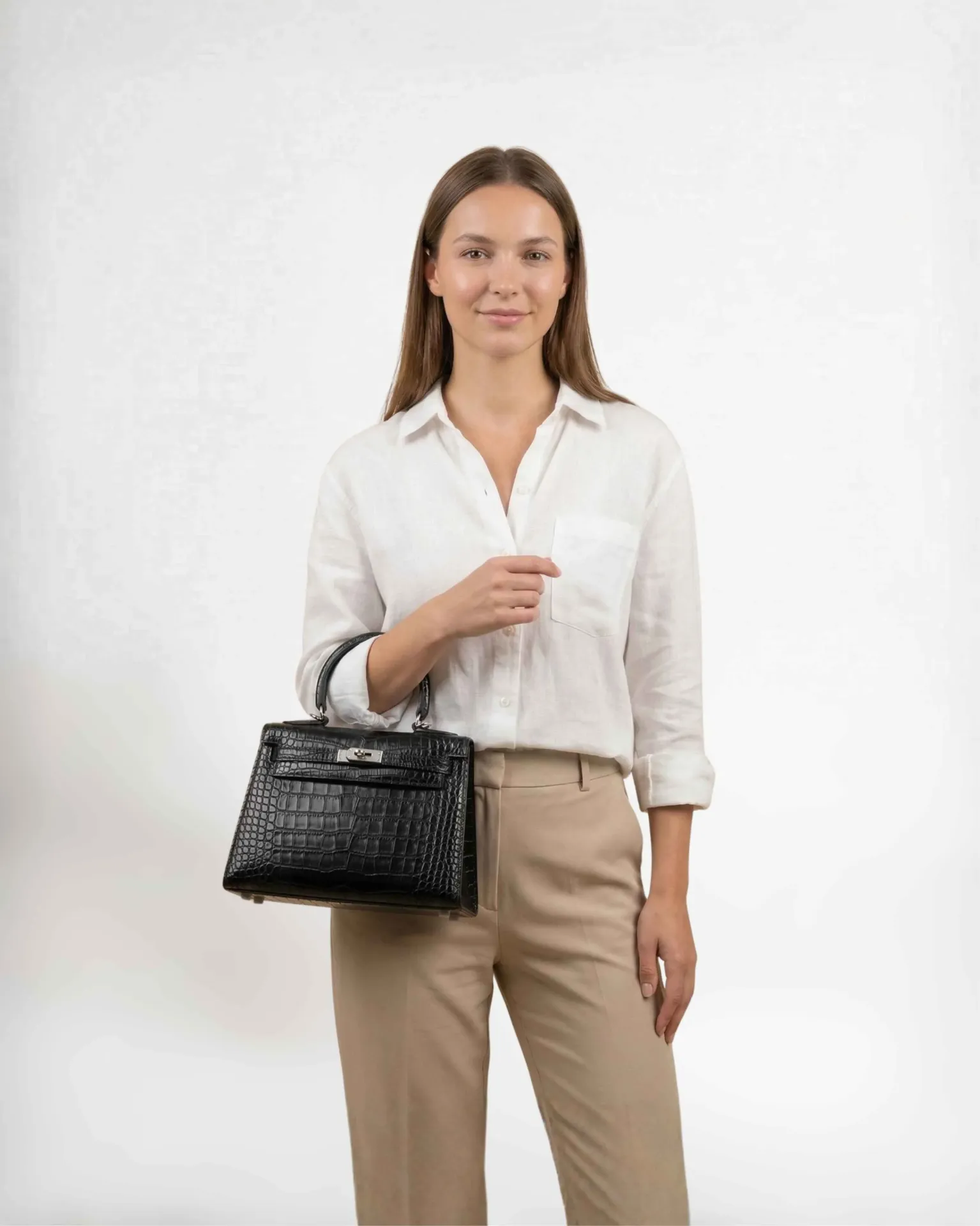 Royal Black Croc-Effect Handbag