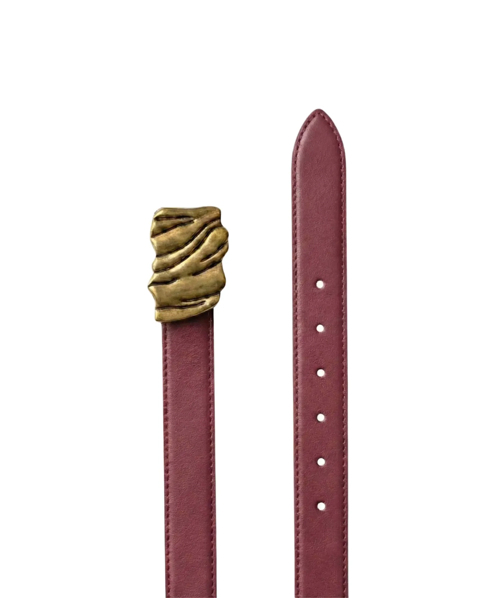 Burgundy Chic  Women’s Belt with Gold Wave-Textured Buckle