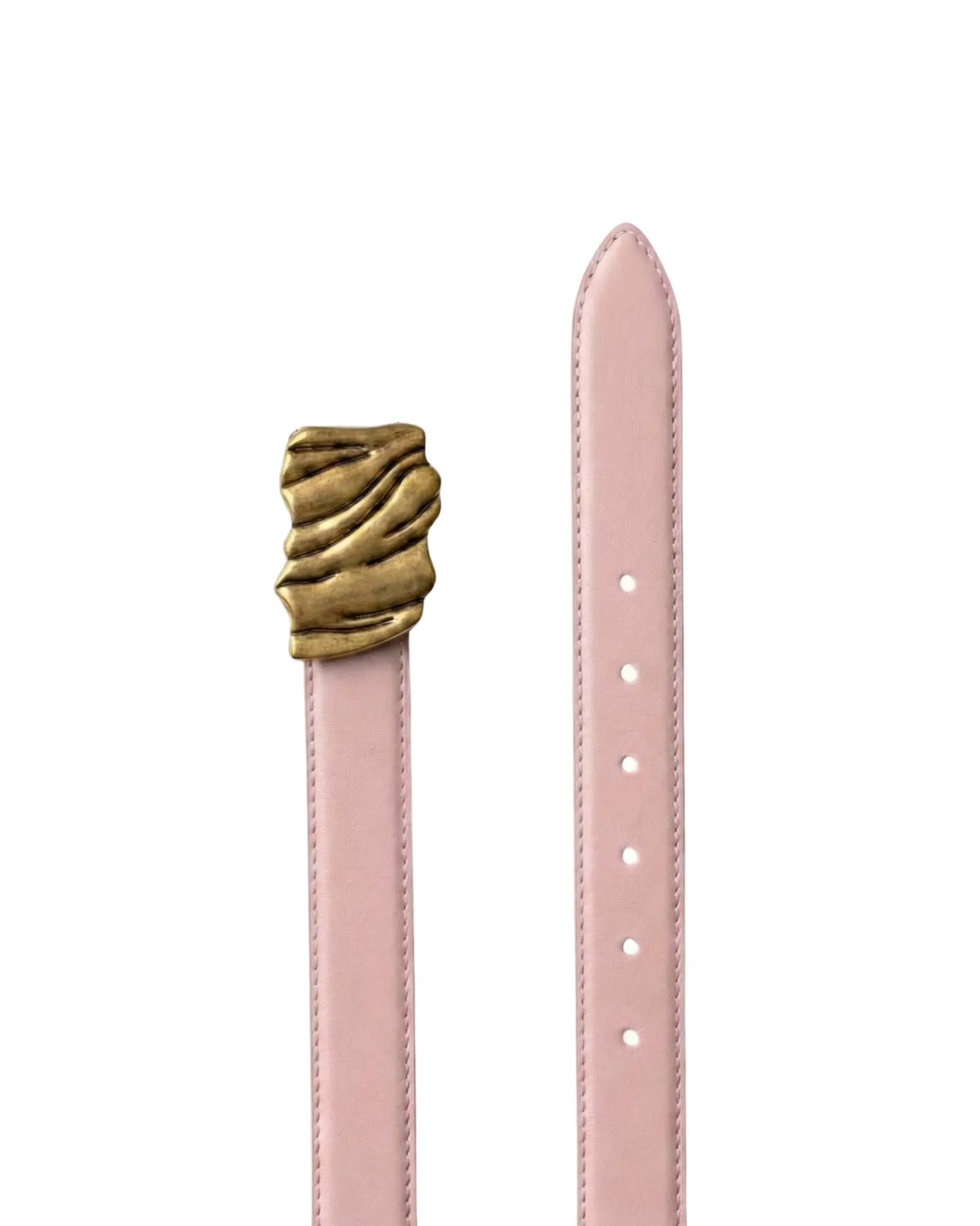 Pink Chic  Women’s Belt with Gold Wave-Textured Buckle