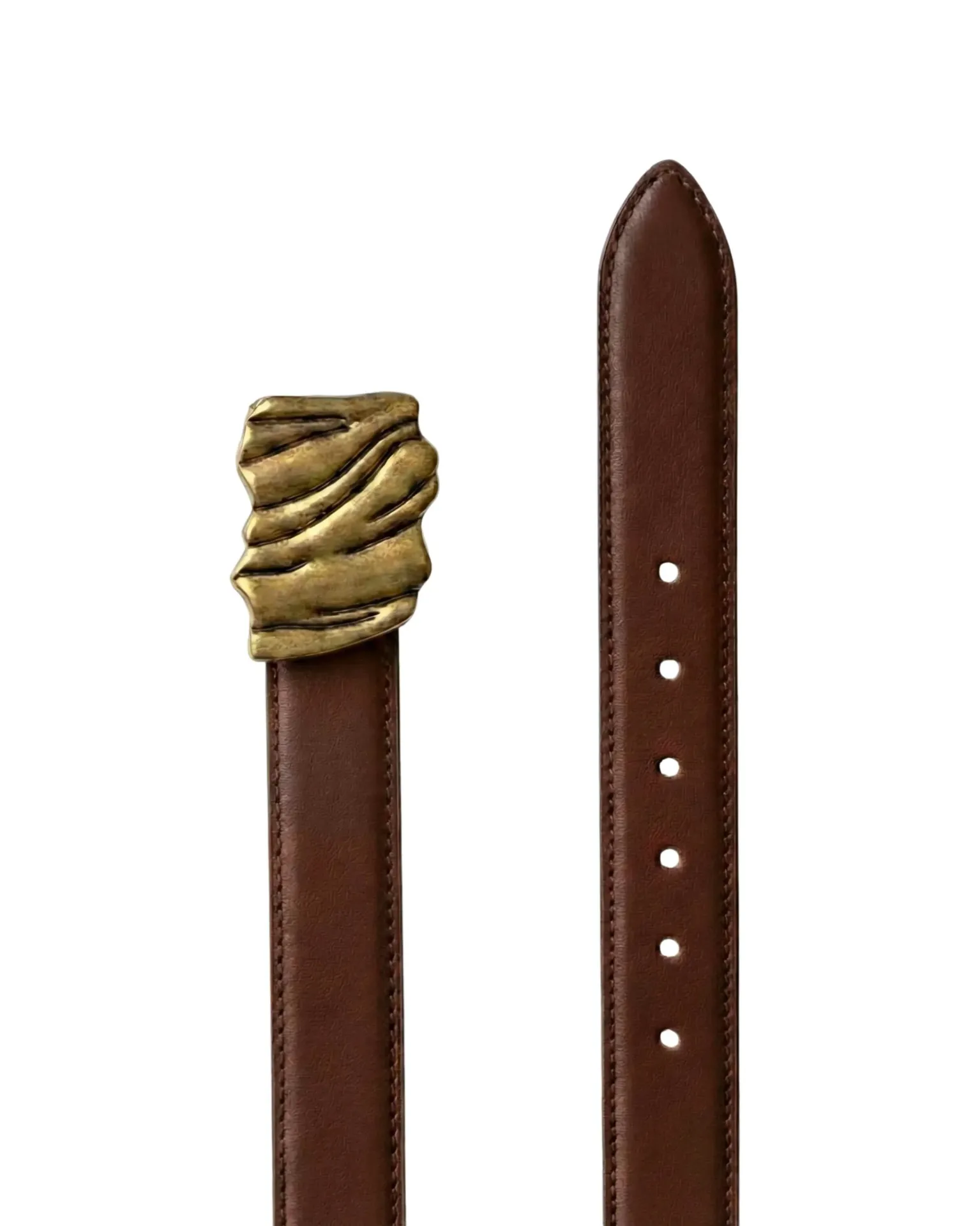  Brun Chic  Women’s Belt with Gold Wave-Textured Buckle