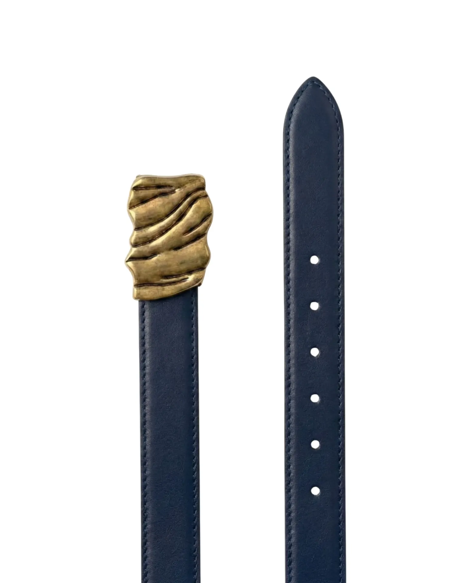 Navey Chic  Women’s Belt with Gold Wave-Textured Buckle