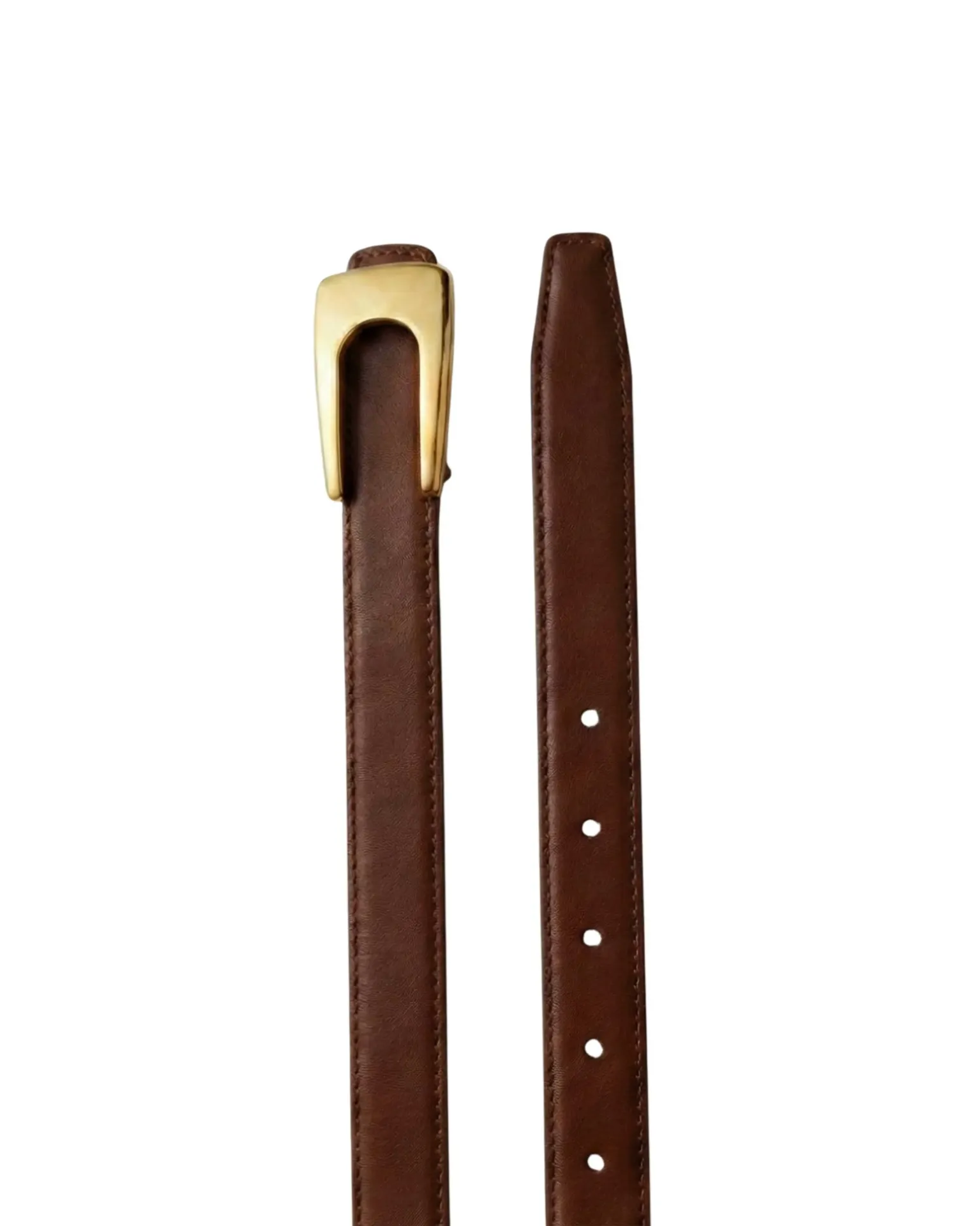 Dark Brun Skinny Women’s Belt with Matte Gold U-Buckle